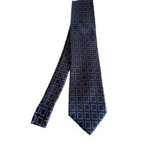 Barbara Blank Black Blue Geometric Silk Neck Tie